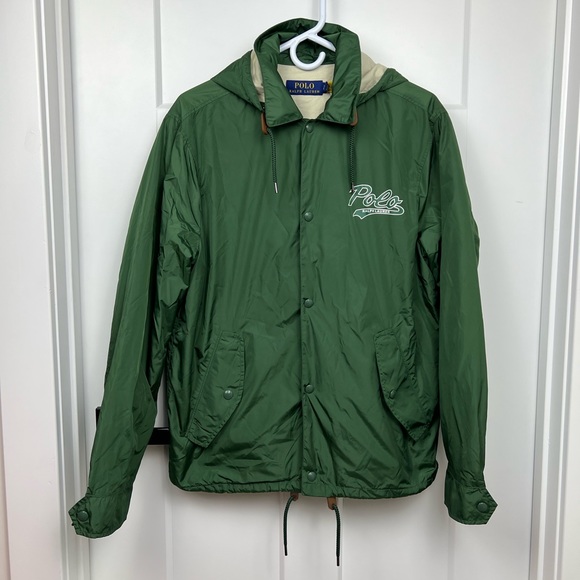 Polo Ralph Lauren Men's Nylon Coaches Jacket Hooded Snap Front Green Size Small
